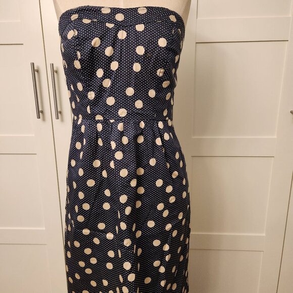 The Limited Size 4 NWT Blue and tan polka dot strapless dress - Picture 1 of 9